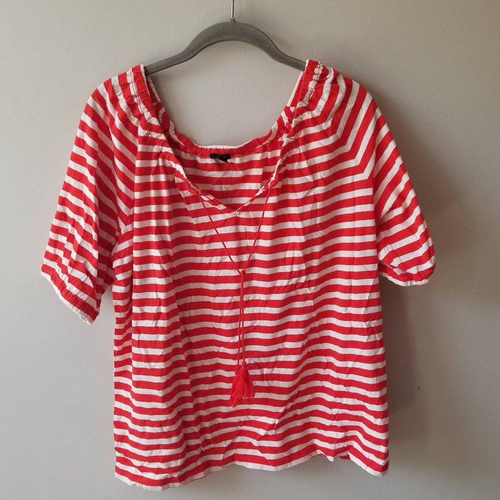 NWOT Short Sleeve Red and White J Crew Striped Blouse